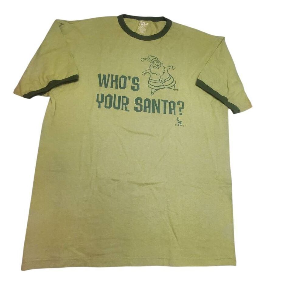 Dig Dog Adult Mens Short Sleeve Who’s Your Santa? Funny Graphic Christmas Ringer